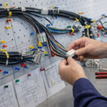 mann konfektioniert kabel am arbeitsplatz